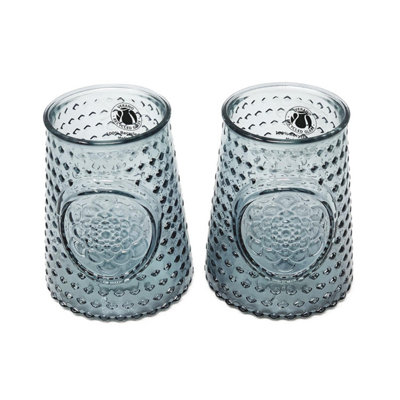 Recycled Glass Mandala Grey Set of 2 Small Chunky Vases (H) 13.5cm