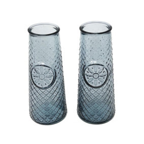 Recycled Glass Mandala Grey Set of 2 Small Conical Vases (H) 16.5cm