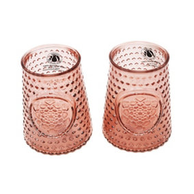 Recycled Glass Mandala Pink Set of 2 Small Chunky Vases (H) 13.5cm