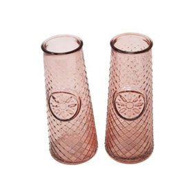 Recycled Glass Mandala Pink Set of 2 Small Conical Vases (H) 16.5cm