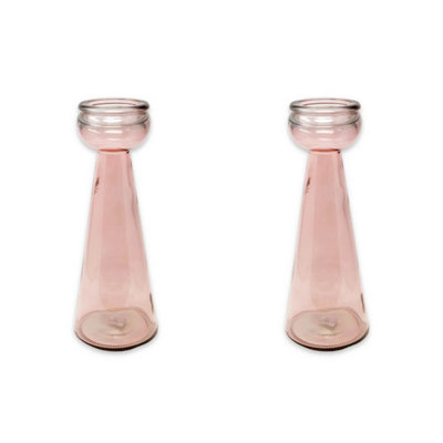 Recycled Glass Pink Set of 2 Home Décor Candle Holders (H) 40cm