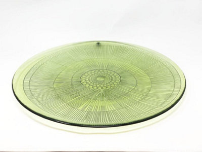 Recycled Glass Zenda Green Lines Kitchen Dining Large Platter (Diam) 45cm