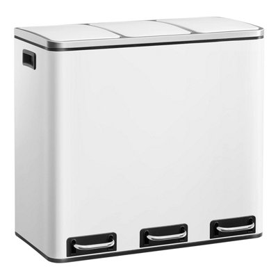 Recycling Bin, Triple Trash Can, 3 x 18L, Pedal Bin with 3 Compartments ...