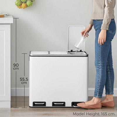 Recycling Bin, Triple Trash Can, 3 x 18L, Pedal Bin with 3 Compartments ...