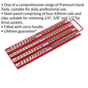RED 1/4" 3/8" & 1/2" Square Drive Bit Holder Tray - Retaining Rail Bar Storage