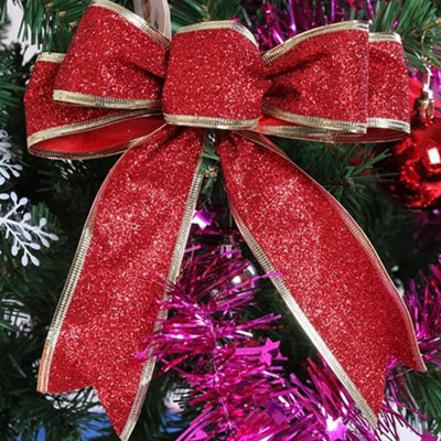 Red 10-piece Bow Ribbon Christmas Tree Decorations 25cm L x 20cm W