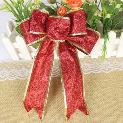 Red 10-piece Bow Ribbon Christmas Tree Decorations 25cm L x 20cm W