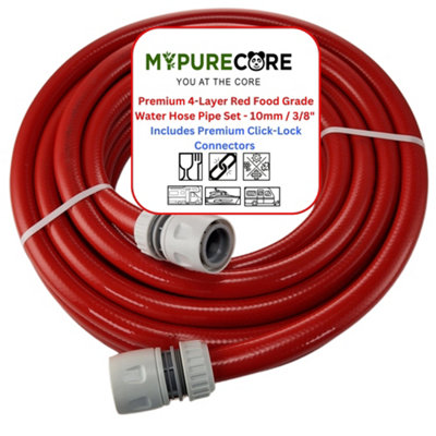 Red 10mm 3/8in Hot Water Hose Pipe Heat-Resistant Drinking Water Hose with Connectors - for Caravan, Boat & Garden (5m)