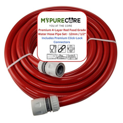 Red 12mm 1/2in Hot Water Hose Pipe Heat-Resistant Drinking Water Hose with Connectors - for Caravan, Boat & Garden (5m)