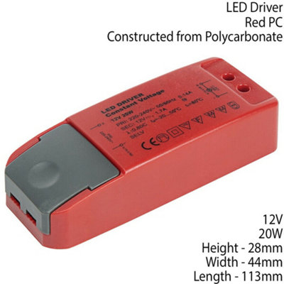 RED 12V DC 20W Constant Voltage LED Driver / Transformer Light Power ...