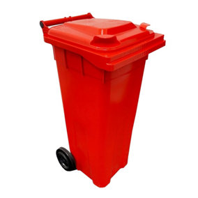 Red 140L Compact Sized Waste Recycling Wheelie Bins With Strong Rubber Wheels & Lid