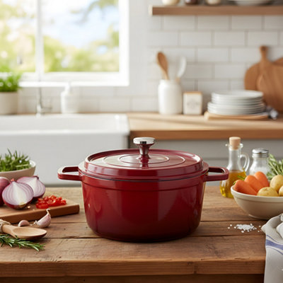 Red 2.75L Non-Stick Enameled Cast Aluminium Dutch Oven Pot with Lid ...