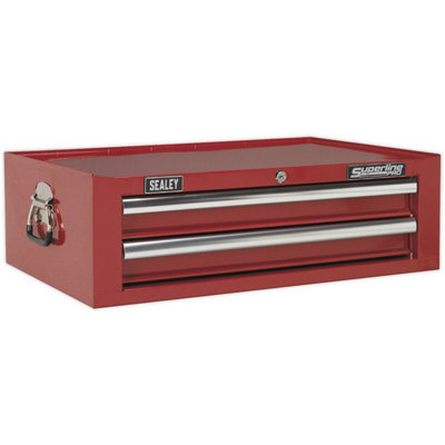 Red 2 Drawer MID-BOX Tool Chest with Lockable Storage Unit - 670 x 440 x 210mm