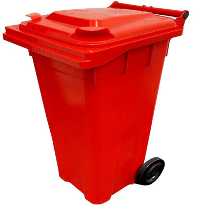 Red 240L Standard Sized Outdoor Recycling Wheelie Bin With Rubber Wheels & Lid