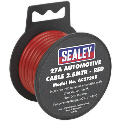Red 27A Thick Wall Automotive Cable - 2.5m Reel - Single Core - PVC ...