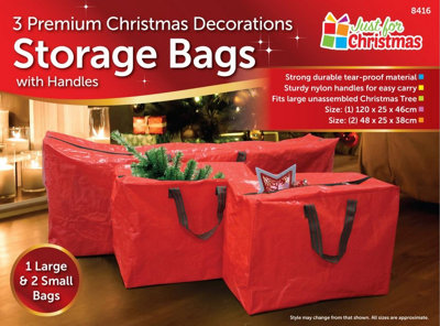 3 X Large Christmas Storage Zip Bags Tree, Decorations, Lights With Handles