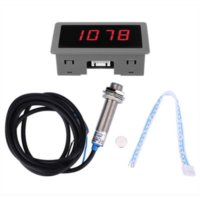 Red 4-Digit LED Motor Tachometer RPM Tester with NPN Hall Proximity Switch Sensor