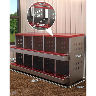Red 8 Compartment Chicken Nest Box Roll Away Laying Box Egg Collection
