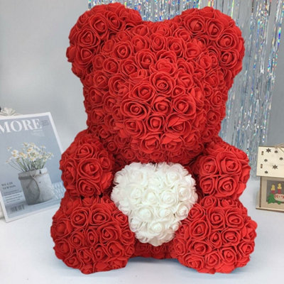 Red and White 40CM Artificial Rose Teddy Bear Festivals Gift with Box ...