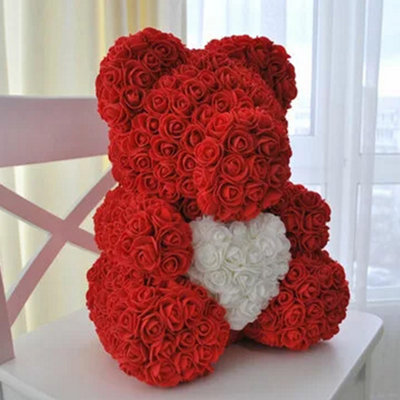 Red and White 40CM Artificial Rose Teddy Bear Festivals Gift with Box ...