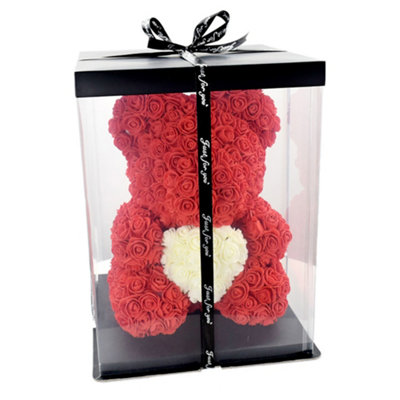 Red and White 40CM Artificial Rose Teddy Bear Festivals Gift with Box ...