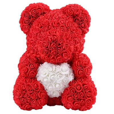 Red and White 40CM Artificial Rose Teddy Bear Festivals Gift with Box ...