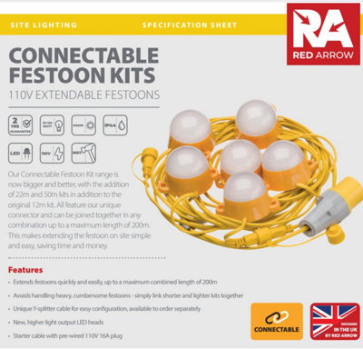 Red Arrow 110V Festoon Kits Interconnectable LED Site Lighting 2x 22m