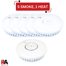 Red Arrow Battery Operated Smoke Detectors & Heat Alarm Radio Frequency Interconnect: 5 Smoke / 1 Heat