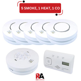Red Arrow Mains Detectors Radio Frequency Interconnect with Battery Back Up: 2 Smoke / 1 Heat / 1 CO
