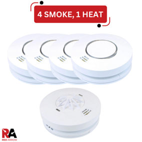 Red Arrow Mains Detectors with Battery Back Up: 4 Smoke / 1 Heat
