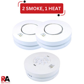 Red Arrow Mains Detectors with Battery Back Up Radio Frequency Interconnect: 2 Smoke / 1 Heat