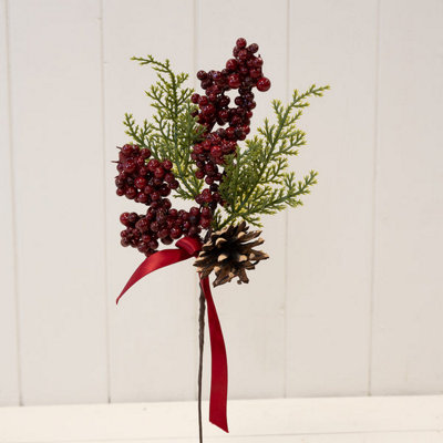 Red Berry Pick with Red Ribbon