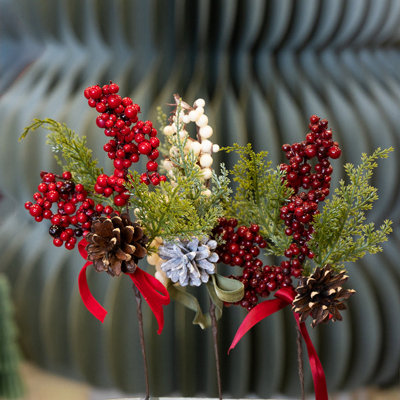 Red Berry Pick with Red Ribbon