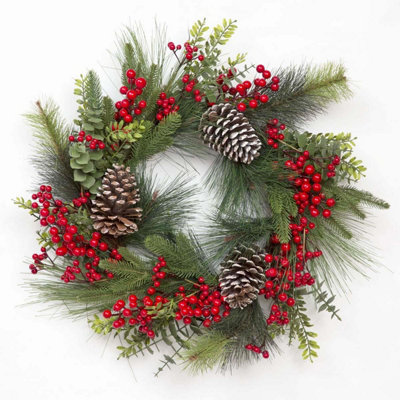 Red Berry & Pine Cone Wreath-60cm
