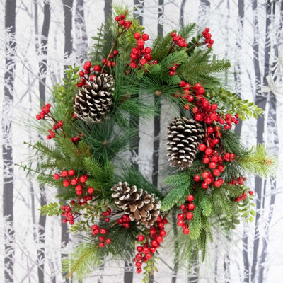Red Berry & Pine Cone Wreath-60cm