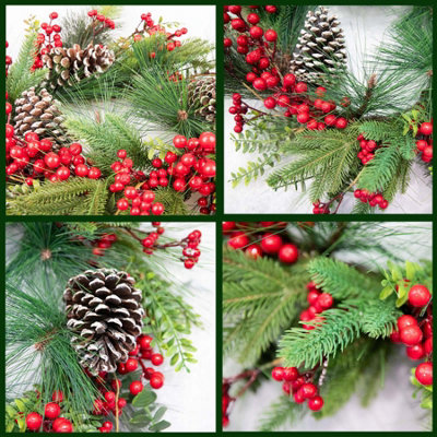 Corona Navideña Festive Productions - Bayas Y Conos, Verde, 60 Cm