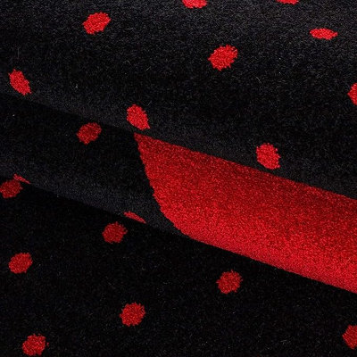 Red & Black Heart Kids Circle Rug - Bambi - 120cm