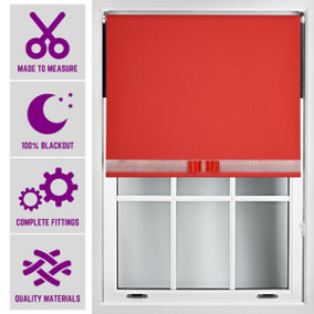 Red Blackout Roller Blind with Silver Diamante & Red Bow Free Cut Down Service by Furnished - (W)120cm x (L)210cm