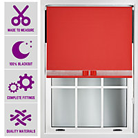 Red Blackout Roller Blind with Silver Diamante & Red Bow Free Cut Down Service by Furnished - (W)180cm x (L)165cm