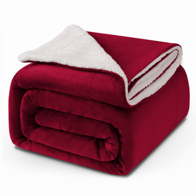 Red Blanket Sherpa Fleece Throw Sofa Bed Couch Super King Blankets Soft Warm Thick Reversible Fluffy Anti Allergy Breathable