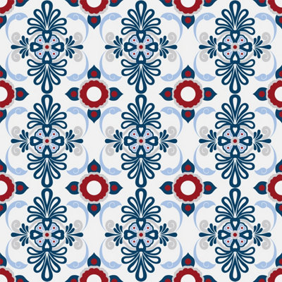Red & Blue Abstract Vintage Tile Wrap