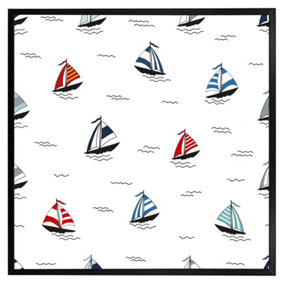 Red & blue sailboats (Picutre Frame) / 16x16" / Brown