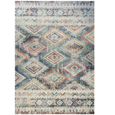 Red Blue Scandi Style Distressed Fireside Rug 80cm x 150cm | DIY at B&Q