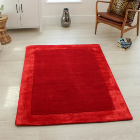 Red Bordered Modern Wool Handmade Rug For Dining Room Bedroom & Living Room-120cm X 170cm
