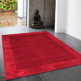 Red Bordered Modern Wool Handmade Rug For Dining Room Bedroom & Living Room-200cm X 290cm