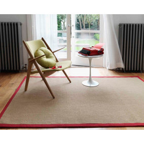 Red Bordered Plain Modern Easy to clean Rug for Dining Room Bed Room and Living Room-68 X 240cm (Runner)