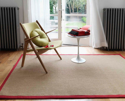 Red Bordered Plain Modern Easy to clean Rug for Dining Room Bed Room and Living Room-68 X 300cm (Runner)