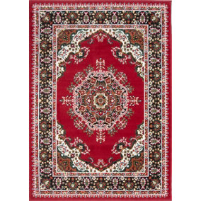 Red Bordered Traditional Living Room Rug 60x110cm