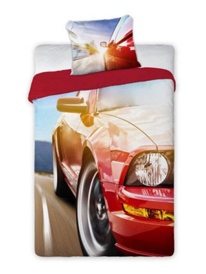 Red Car Single 100% Cotton Duvet Cover And Pillowcase Set - European Size