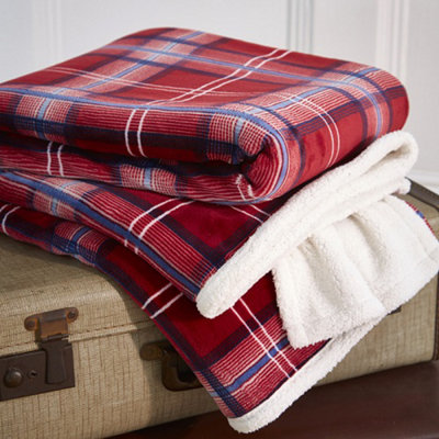 Red Check Sherpa Throw. Warm Soft Fleece Throw With Sherpa Reverse. 130 ...